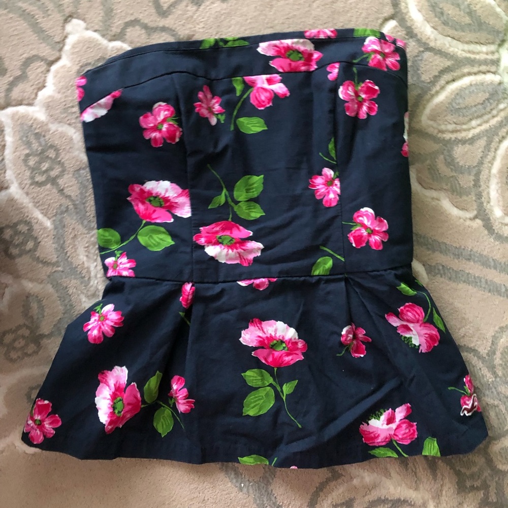Navy blue with flowers peplum shirt
